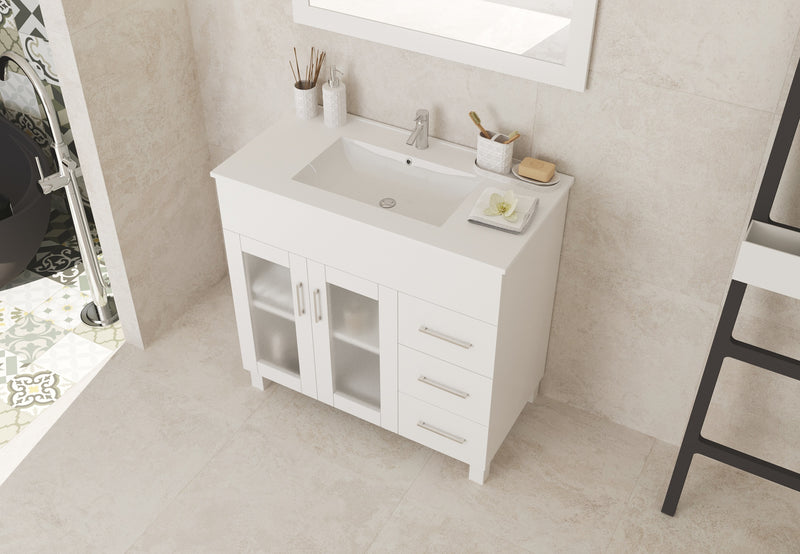 Laviva 31321529-36W-CB Nova 36" White Bathroom Vanity with White Ceramic Basin Countertop