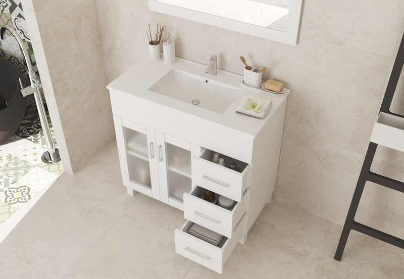 Laviva 31321529-36W-CB Nova 36" White Bathroom Vanity with White Ceramic Basin Countertop