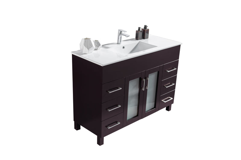Laviva 31321529-48B-CB Nova 48" Brown Bathroom Vanity with White Ceramic Basin Countertop