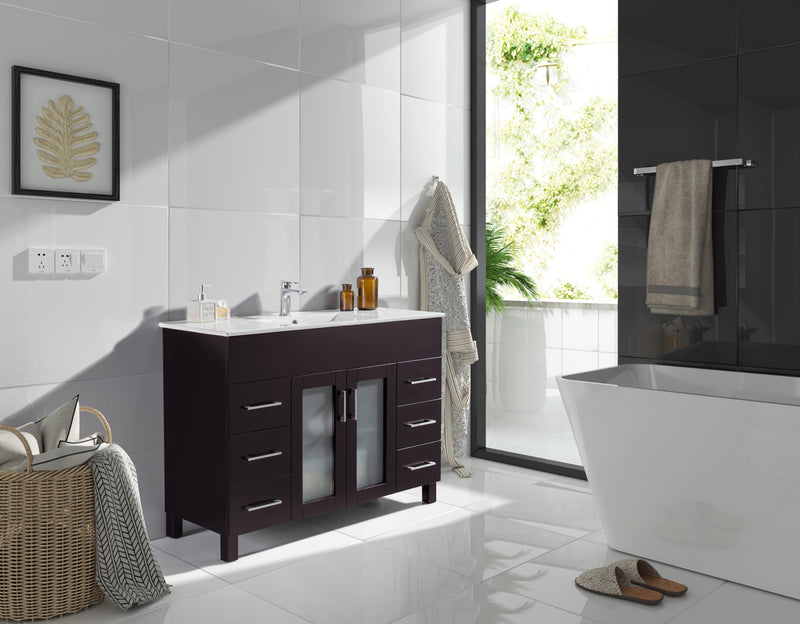 Laviva 31321529-48B-CB Nova 48" Brown Bathroom Vanity with White Ceramic Basin Countertop