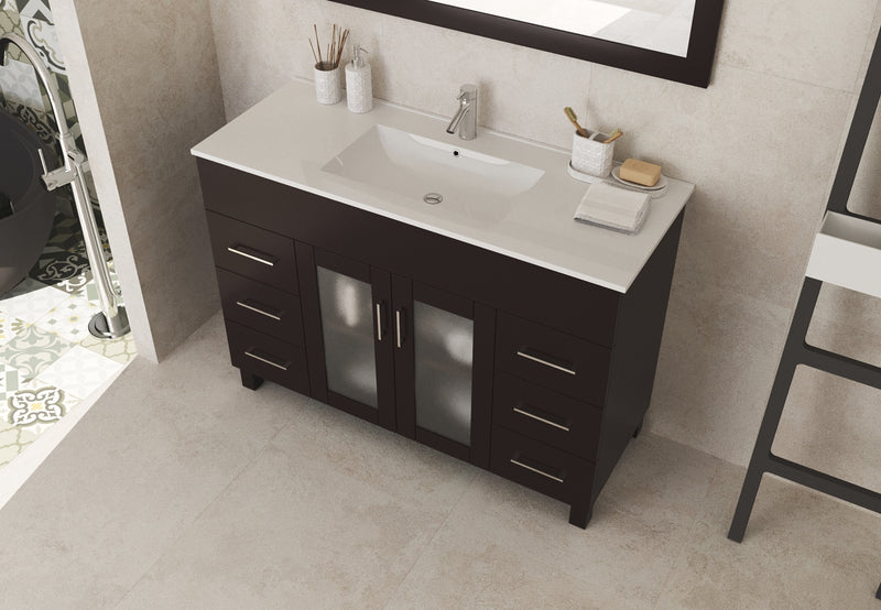 Laviva 31321529-48B-CB Nova 48" Brown Bathroom Vanity with White Ceramic Basin Countertop