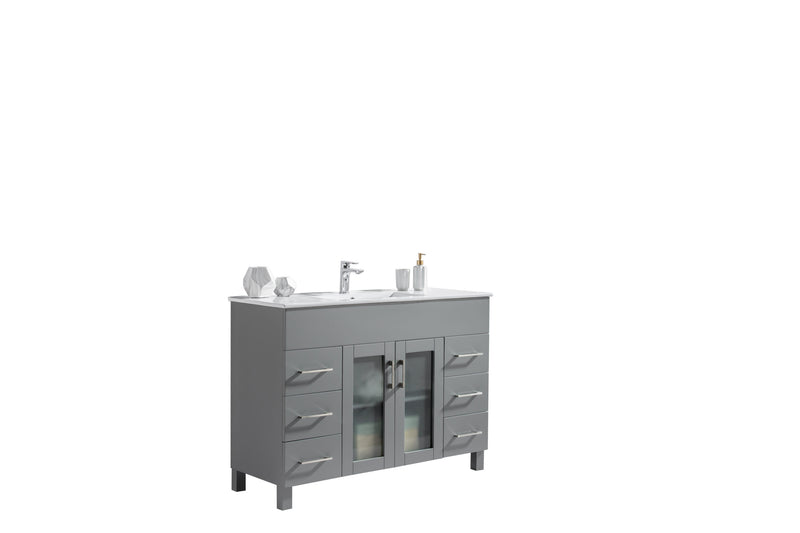 Laviva 31321529-48G-CB Nova 48" Grey Bathroom Vanity with White Ceramic Basin Countertop