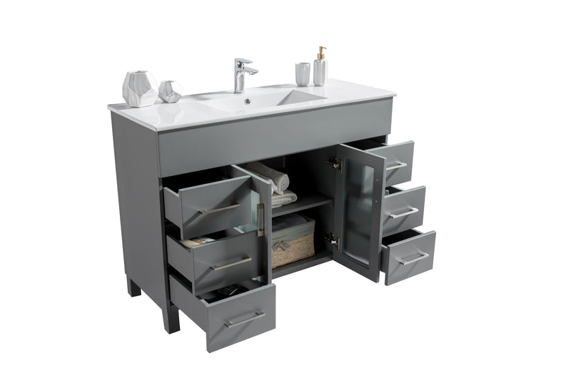 Laviva 31321529-48G-CB Nova 48" Grey Bathroom Vanity with White Ceramic Basin Countertop