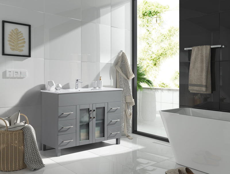 Laviva 31321529-48G-CB Nova 48" Grey Bathroom Vanity with White Ceramic Basin Countertop