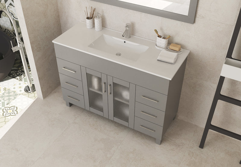 Laviva 31321529-48G-CB Nova 48" Grey Bathroom Vanity with White Ceramic Basin Countertop