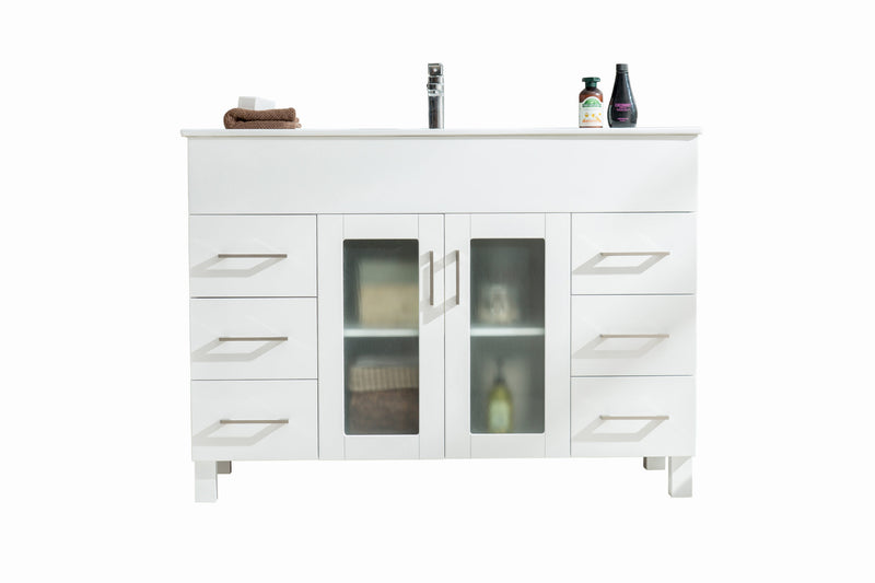 Laviva 31321529-48W-CB Nova 48" White Bathroom Vanity with White Ceramic Basin Countertop