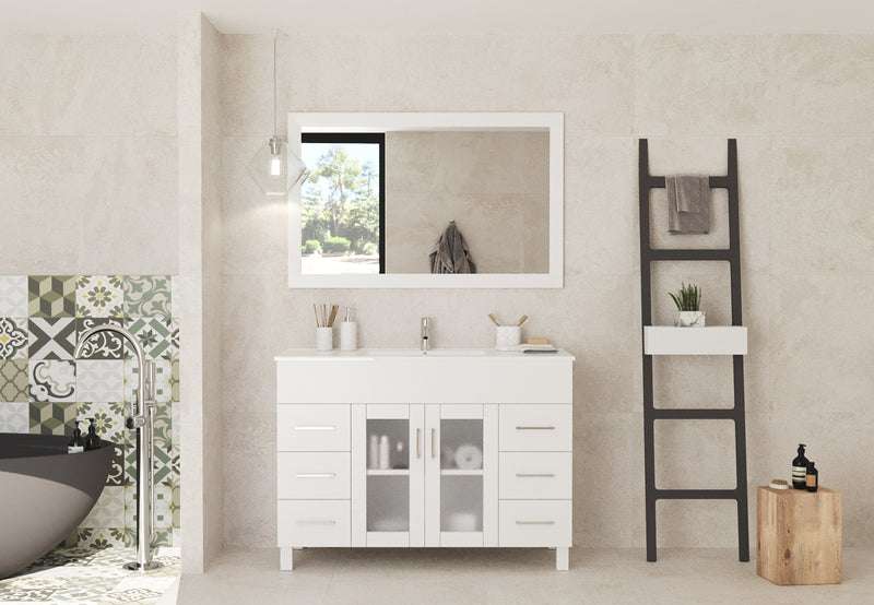 Laviva 31321529-48W-CB Nova 48" White Bathroom Vanity with White Ceramic Basin Countertop