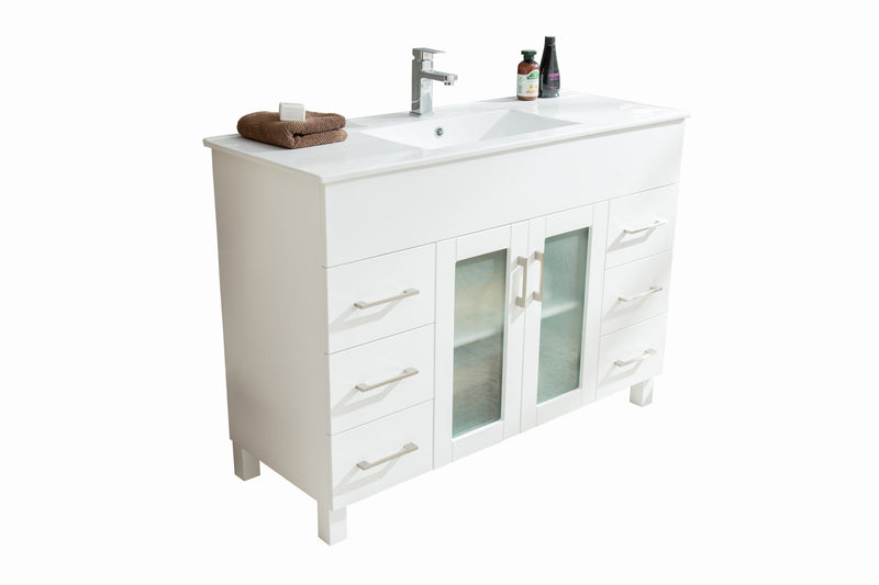 Laviva 31321529-48W-CB Nova 48" White Bathroom Vanity with White Ceramic Basin Countertop