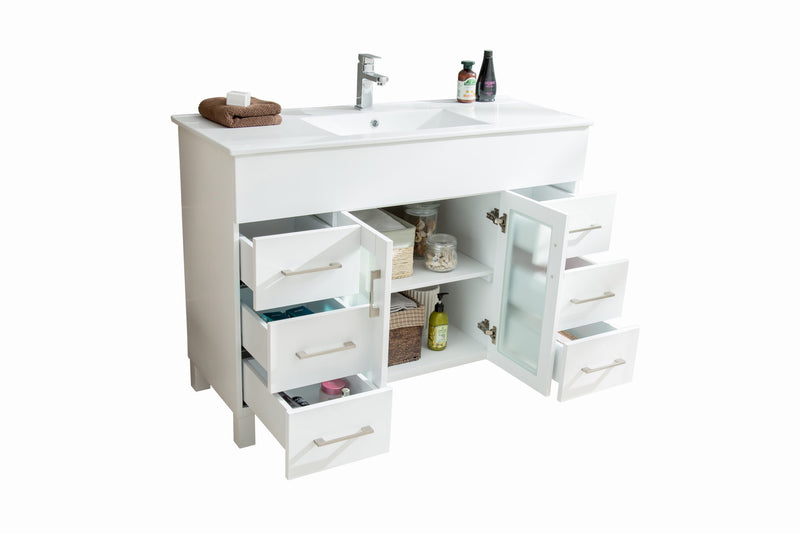 Laviva 31321529-48W-CB Nova 48" White Bathroom Vanity with White Ceramic Basin Countertop