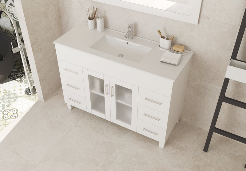 Laviva 31321529-48W-CB Nova 48" White Bathroom Vanity with White Ceramic Basin Countertop