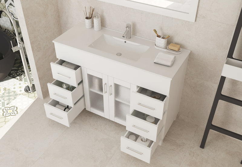 Laviva 31321529-48W-CB Nova 48" White Bathroom Vanity with White Ceramic Basin Countertop