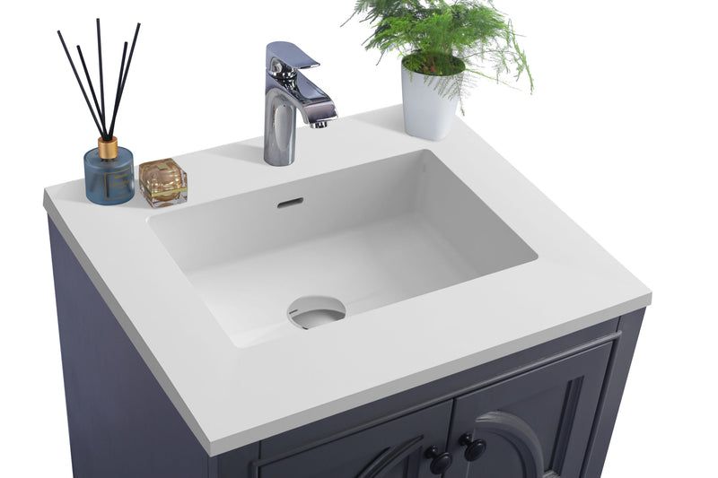 Laviva 313613-24G-MW Odyssey 24" Maple Grey Bathroom Vanity with Matte White VIVA Stone Solid Surface Countertop