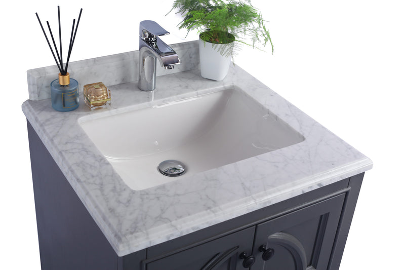 Laviva 313613-24G-WC Odyssey 24" Maple Grey Bathroom Vanity with White Carrara Marble Countertop
