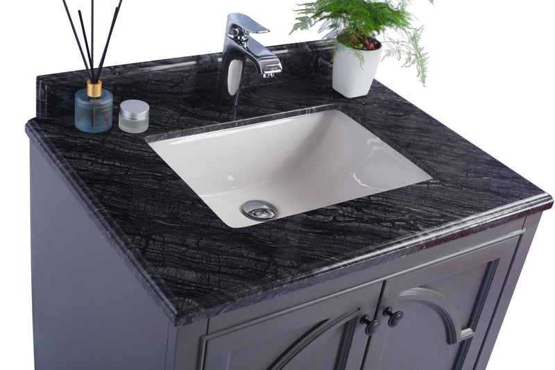 Laviva 313613-30G-BW Odyssey 30" Maple Grey Bathroom Vanity with Black Wood Marble Countertop