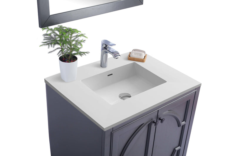 Laviva 313613-30G-MW Odyssey 30" Maple Grey Bathroom Vanity with Matte White VIVA Stone Solid Surface Countertop