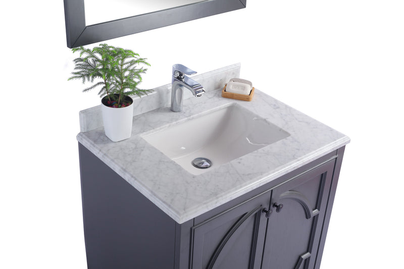 Laviva 313613-30G-WC Odyssey 30" Maple Grey Bathroom Vanity with White Carrara Marble Countertop