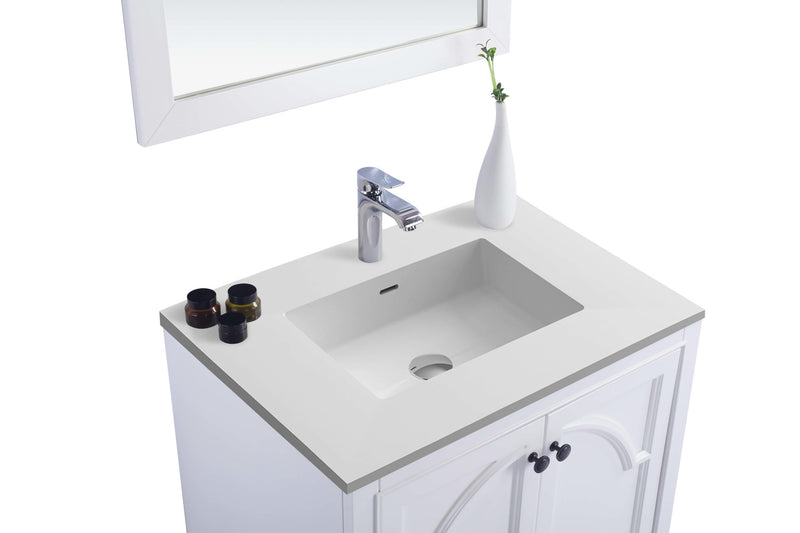 Laviva 313613-30W-MW Odyssey 30" White Bathroom Vanity with Matte White VIVA Stone Solid Surface Countertop