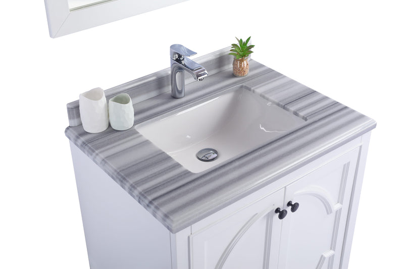 Laviva 313613-30W-WS Odyssey 30" White Bathroom Vanity with White Stripes Marble Countertop