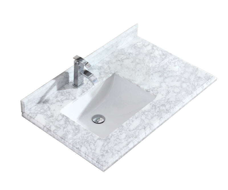 Laviva 313613-36-WC Odyssey 36" Single Hole White Carrara Marble Countertop with Left Offset Rectangular Ceramic Sink