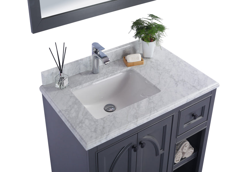Laviva 313613-36-WC Odyssey 36" Single Hole White Carrara Marble Countertop with Left Offset Rectangular Ceramic Sink
