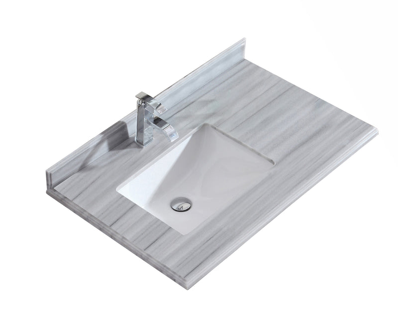 Laviva 313613-36-WS Odyssey 36" Single Hole White Stripes Marble Countertop with Left Offset Rectangular Ceramic Sink