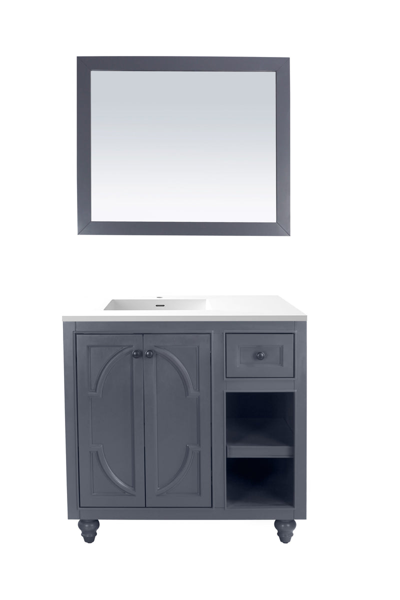 Laviva 313613-36G-MW Odyssey 36" Maple Grey Bathroom Vanity with Matte White VIVA Stone Solid Surface Countertop