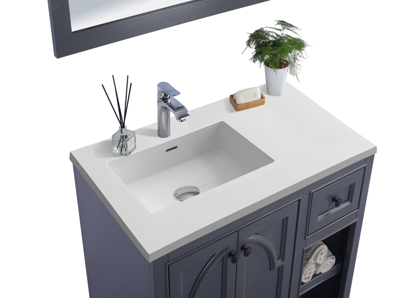 Laviva 313613-36G-MW Odyssey 36" Maple Grey Bathroom Vanity with Matte White VIVA Stone Solid Surface Countertop