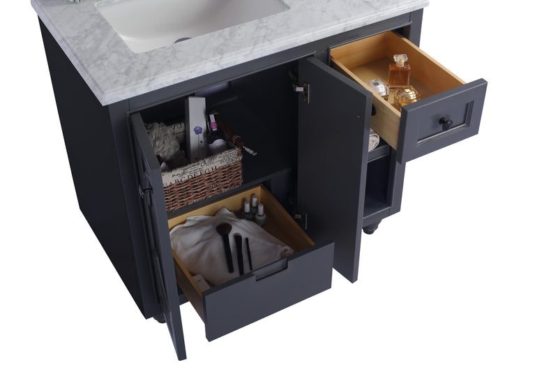 Laviva 313613-36G-WC Odyssey 36" Maple Grey Bathroom Vanity with White Carrara Marble Countertop