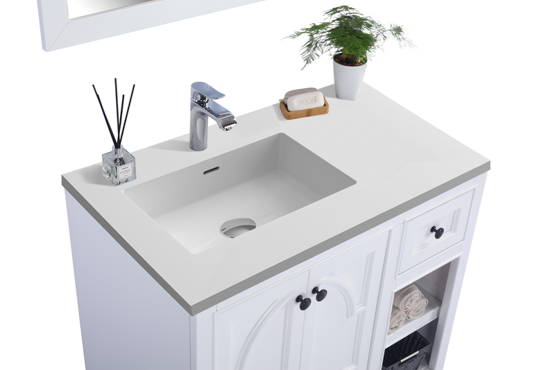 Laviva 313613-36W-MW Odyssey 36" White Bathroom Vanity with Matte White VIVA Stone Solid Surface Countertop
