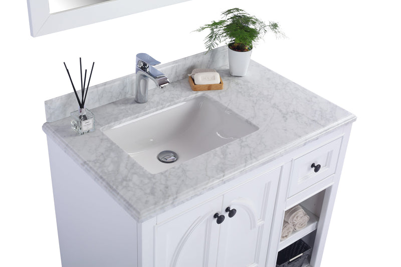 Laviva 313613-36W-WC Odyssey 36" White Bathroom Vanity with White Carrara Marble Countertop