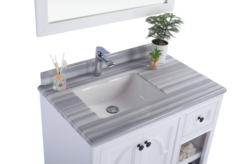 Laviva 313613-36W-WS Odyssey 36" White Bathroom Vanity with White Stripes Marble Countertop
