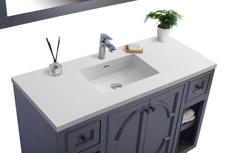 Laviva 313613-48G-MW Odyssey 48" Maple Grey Bathroom Vanity with Matte White VIVA Stone Solid Surface Countertop