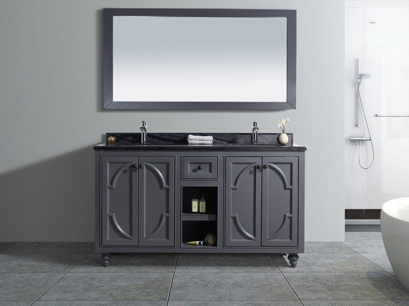 Laviva 313613-60G-BW Odyssey 60" Maple Grey Double Sink Bathroom Vanity with Black Wood Marble Countertop