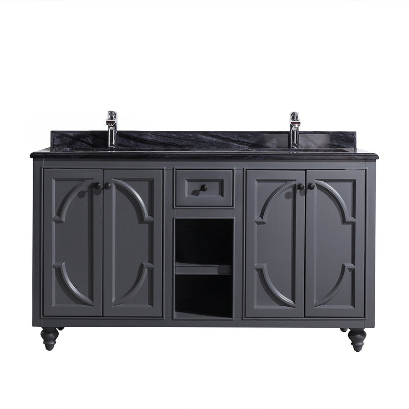 Laviva 313613-60G-BW Odyssey 60" Maple Grey Double Sink Bathroom Vanity with Black Wood Marble Countertop