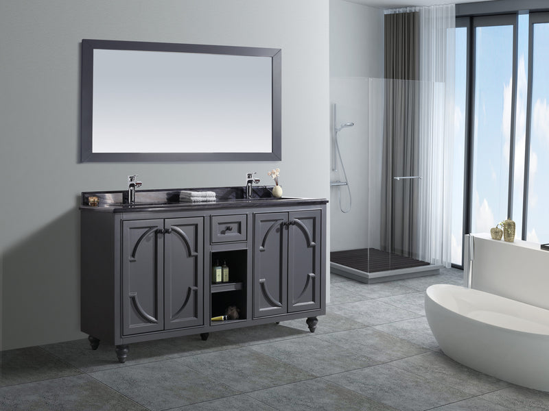 Laviva 313613-60G-BW Odyssey 60" Maple Grey Double Sink Bathroom Vanity with Black Wood Marble Countertop