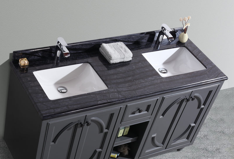 Laviva 313613-60G-BW Odyssey 60" Maple Grey Double Sink Bathroom Vanity with Black Wood Marble Countertop