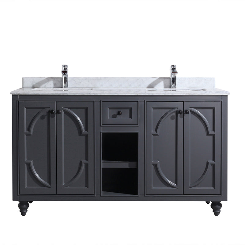 Laviva 313613-60G-WC Odyssey 60" Maple Grey Double Sink Bathroom Vanity with White Carrara Marble Countertop