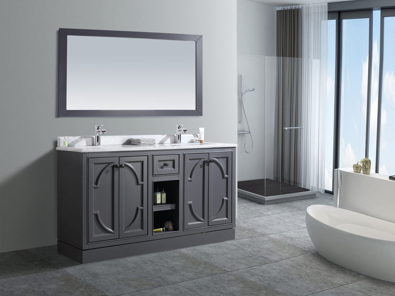 Laviva 313613-60G-WC Odyssey 60" Maple Grey Double Sink Bathroom Vanity with White Carrara Marble Countertop