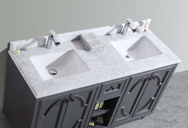 Laviva 313613-60G-WC Odyssey 60" Maple Grey Double Sink Bathroom Vanity with White Carrara Marble Countertop