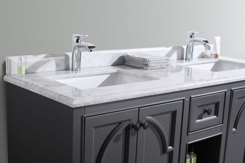 Laviva 313613-60G-WC Odyssey 60" Maple Grey Double Sink Bathroom Vanity with White Carrara Marble Countertop
