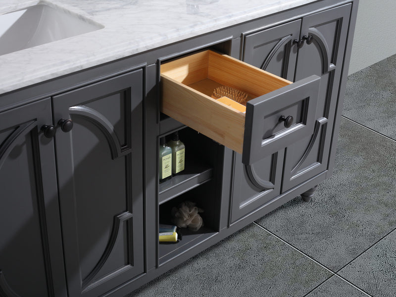 Laviva 313613-60G-WC Odyssey 60" Maple Grey Double Sink Bathroom Vanity with White Carrara Marble Countertop