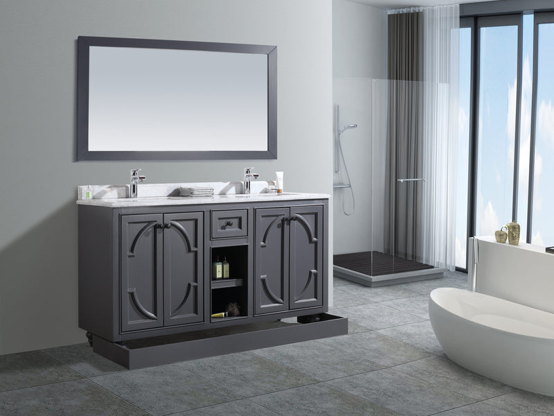Laviva 313613-60G-WC Odyssey 60" Maple Grey Double Sink Bathroom Vanity with White Carrara Marble Countertop