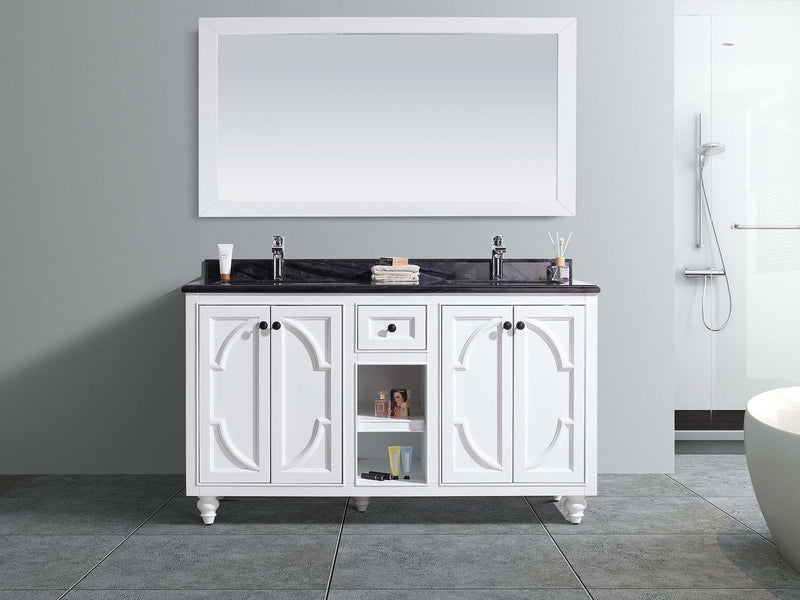 Laviva 313613-60W-BW Odyssey 60" White Double Sink Bathroom Vanity with Black Wood Marble Countertop