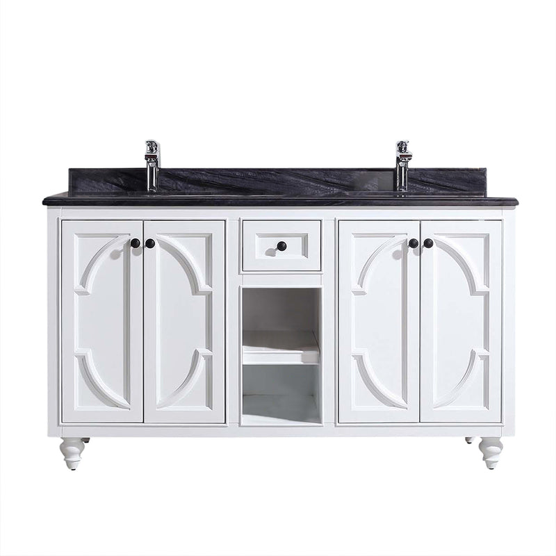 Laviva 313613-60W-BW Odyssey 60" White Double Sink Bathroom Vanity with Black Wood Marble Countertop
