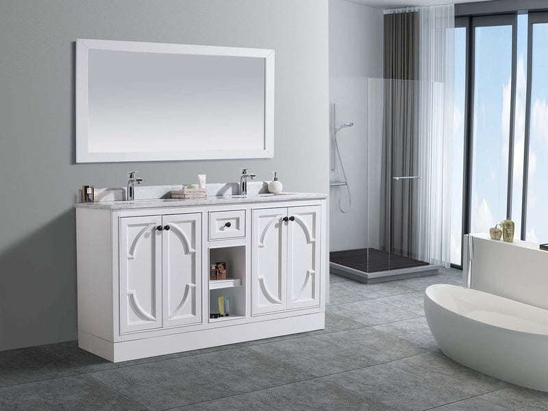 Laviva 313613-60W-BW Odyssey 60" White Double Sink Bathroom Vanity with Black Wood Marble Countertop