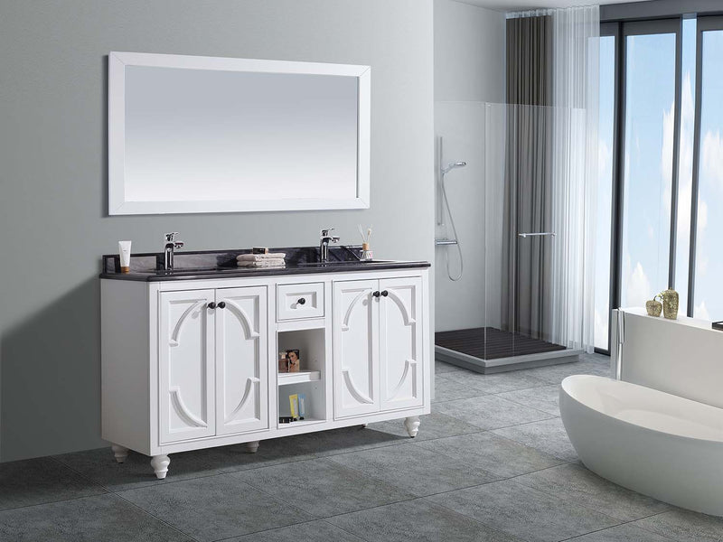 Laviva 313613-60W-BW Odyssey 60" White Double Sink Bathroom Vanity with Black Wood Marble Countertop