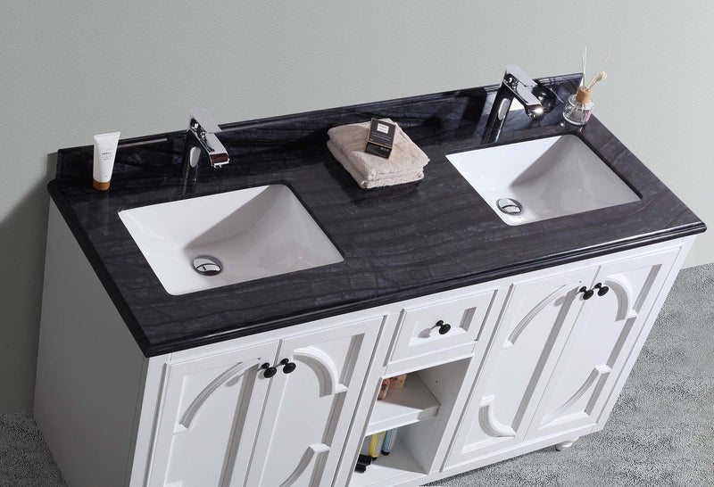 Laviva 313613-60W-BW Odyssey 60" White Double Sink Bathroom Vanity with Black Wood Marble Countertop