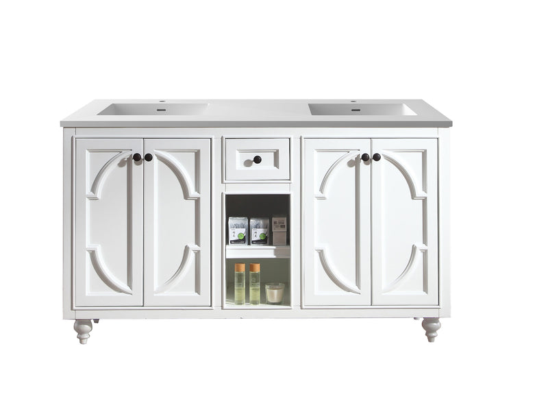 Laviva 313613-60W-MW Odyssey 60" White Double Sink Bathroom Vanity with Matte White VIVA Stone Solid Surface Countertop