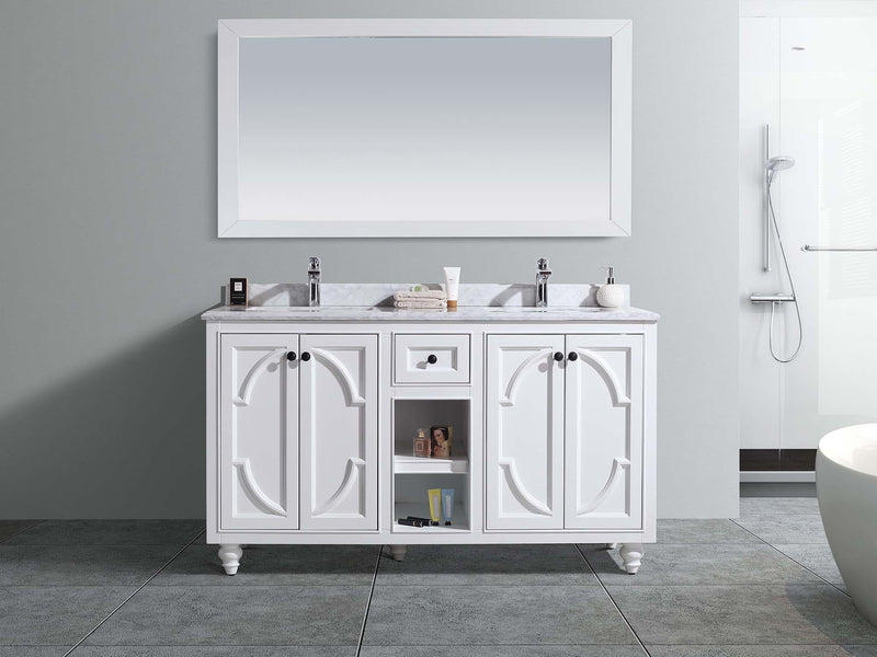Laviva 313613-60W-WC Odyssey 60" White Double Sink Bathroom Vanity with White Carrara Marble Countertop