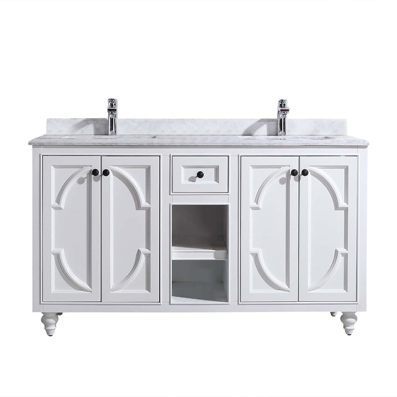 Laviva 313613-60W-WC Odyssey 60" White Double Sink Bathroom Vanity with White Carrara Marble Countertop
